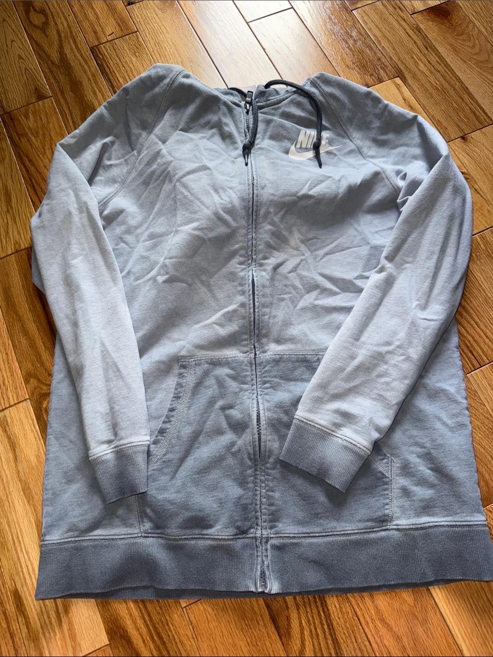 Nike Grey Full-Zip Hoodie with White Logo - Size M